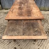 Antique cherry farmhouse table with 2 drawers and 1 pull-out