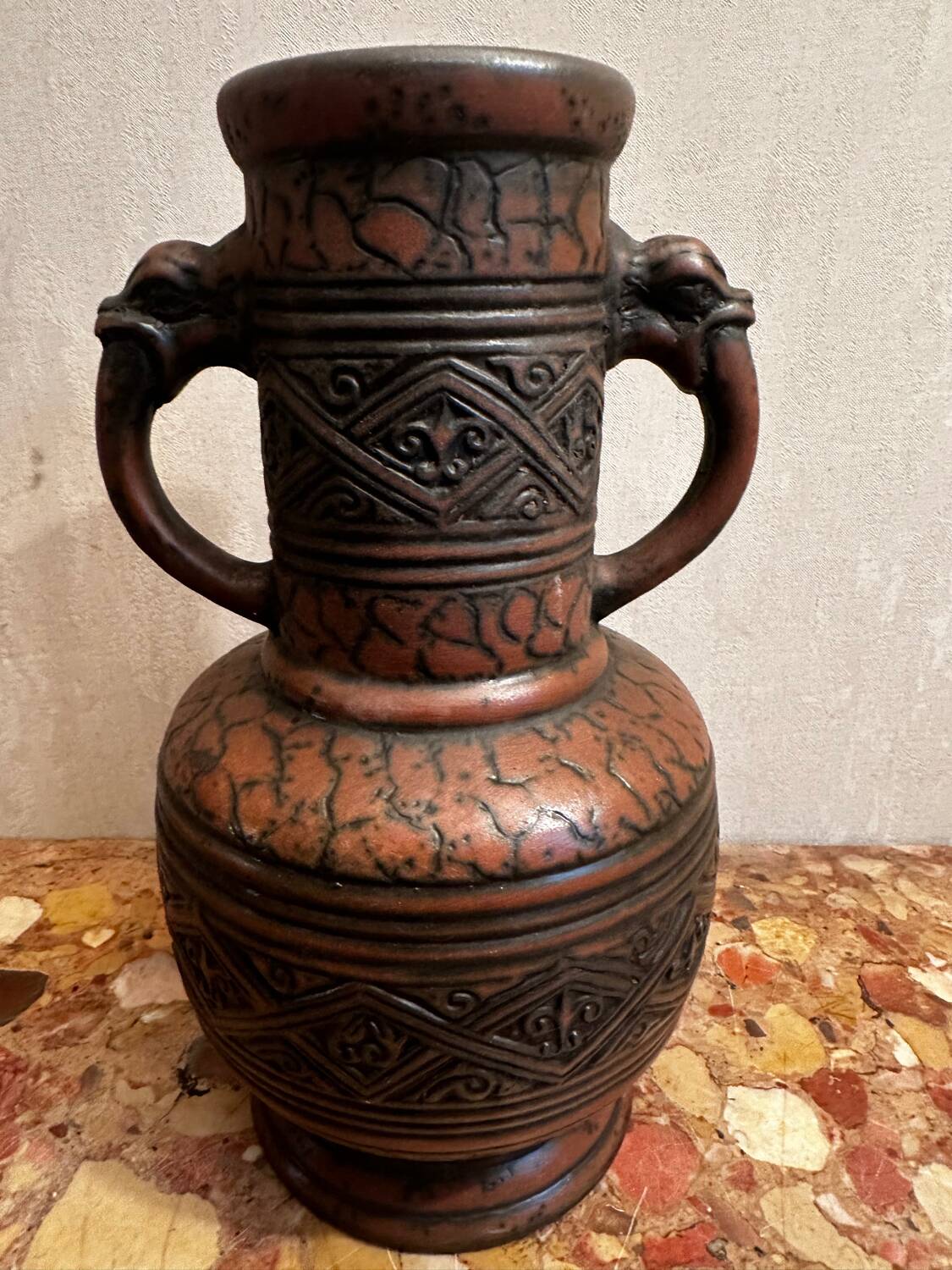 Jasba Vase 5005 - West Germany 60’s - Relief decor, Zoomorphic handles -