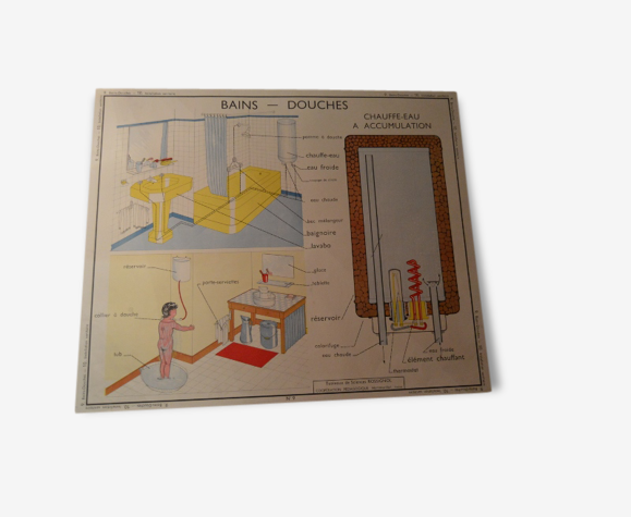 Affiche scolaire Rossignol année 50 Bain douche / Installation sanitaire  vintage | Selency