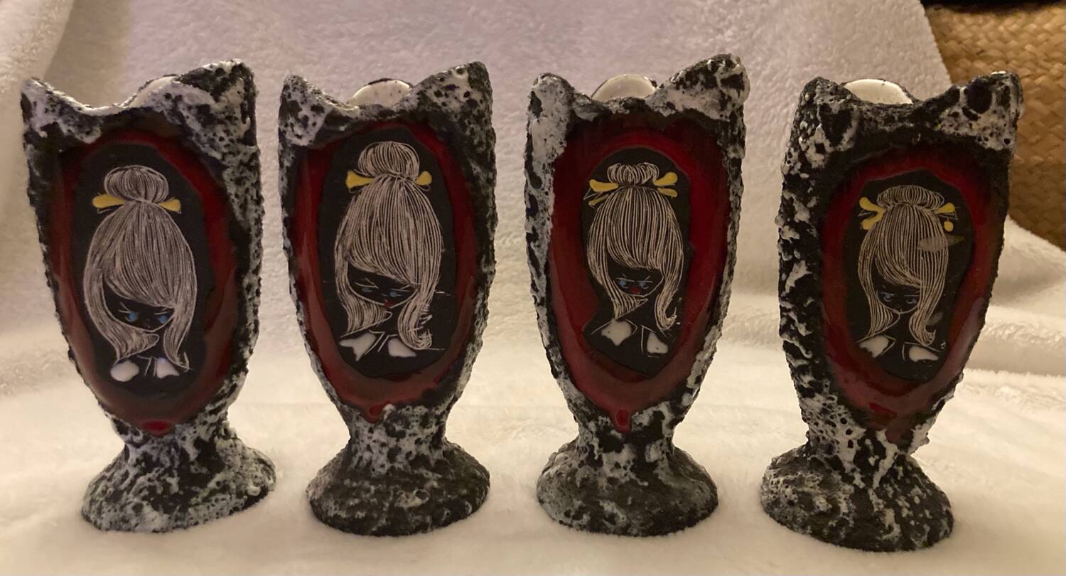 Set of 4 vintage lava stone mugs by Giulianelli.