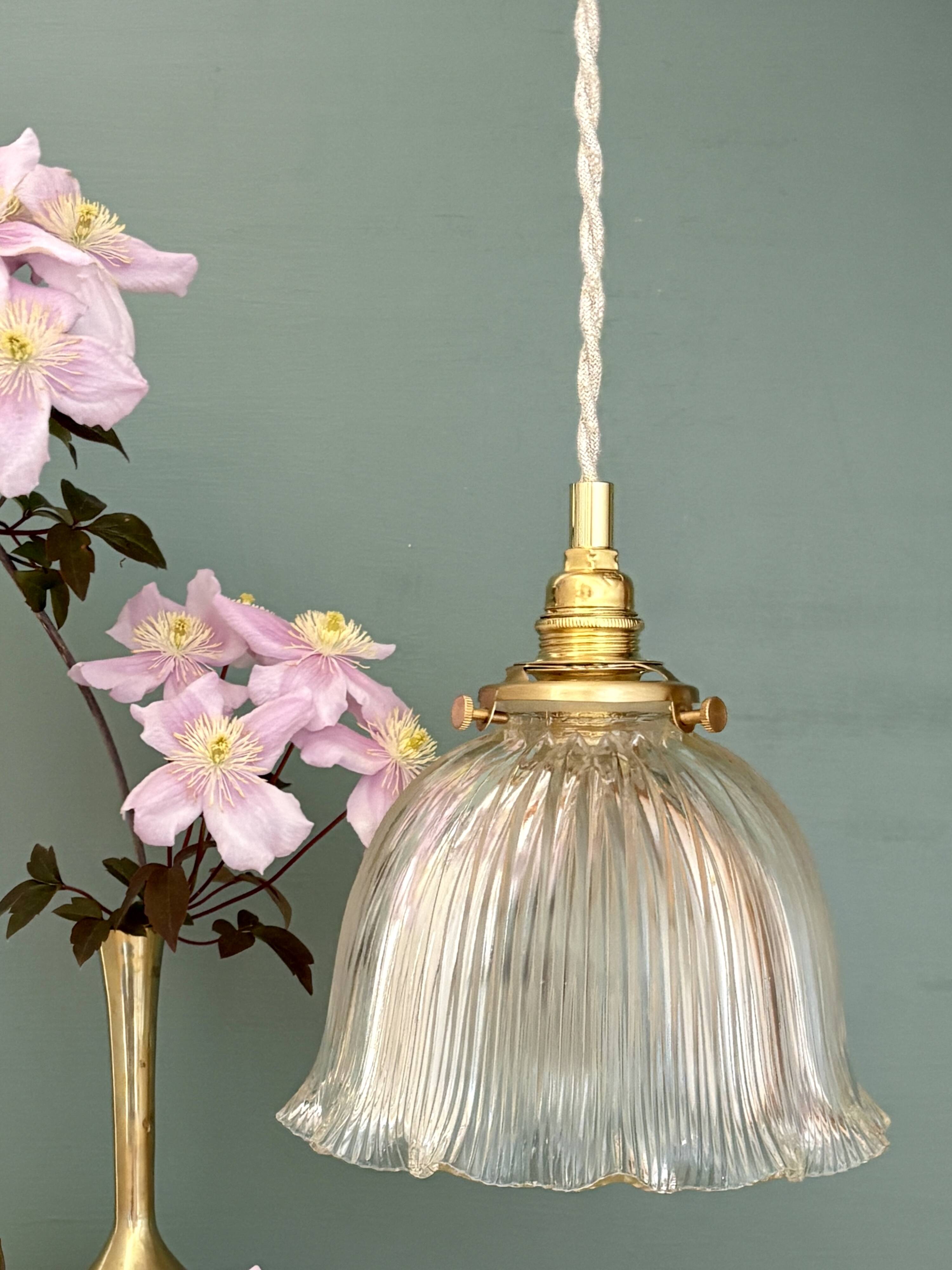 Vintage glass holophane pendant light