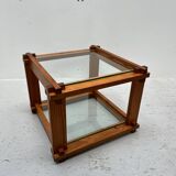 Small glass and pine side table, 1970s