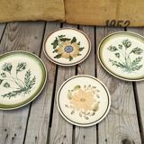 Lot of 4 mismatched plates herbarium vegetable decoration
