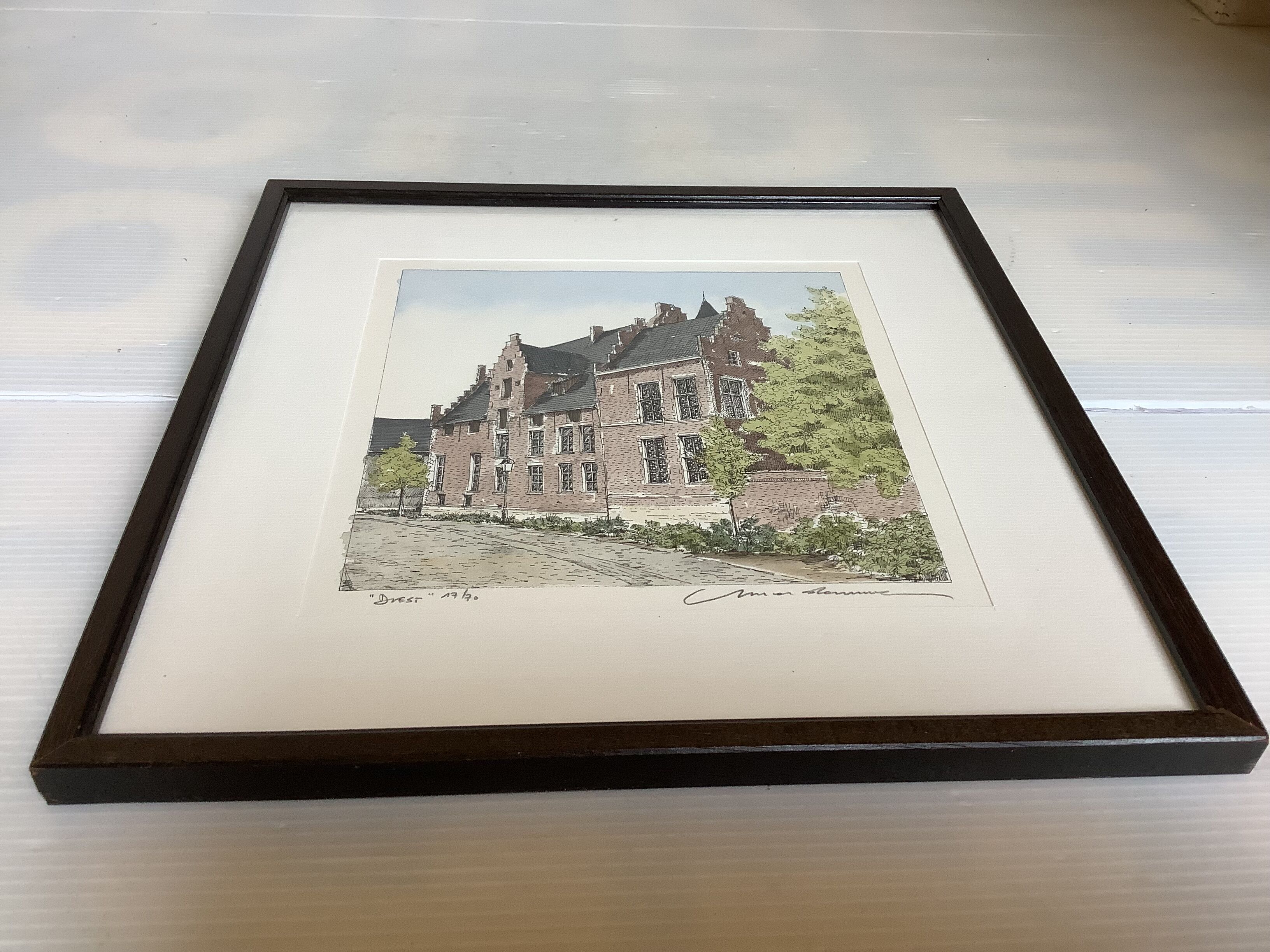 Tableau lithographie maisons typiques signée et numérotée