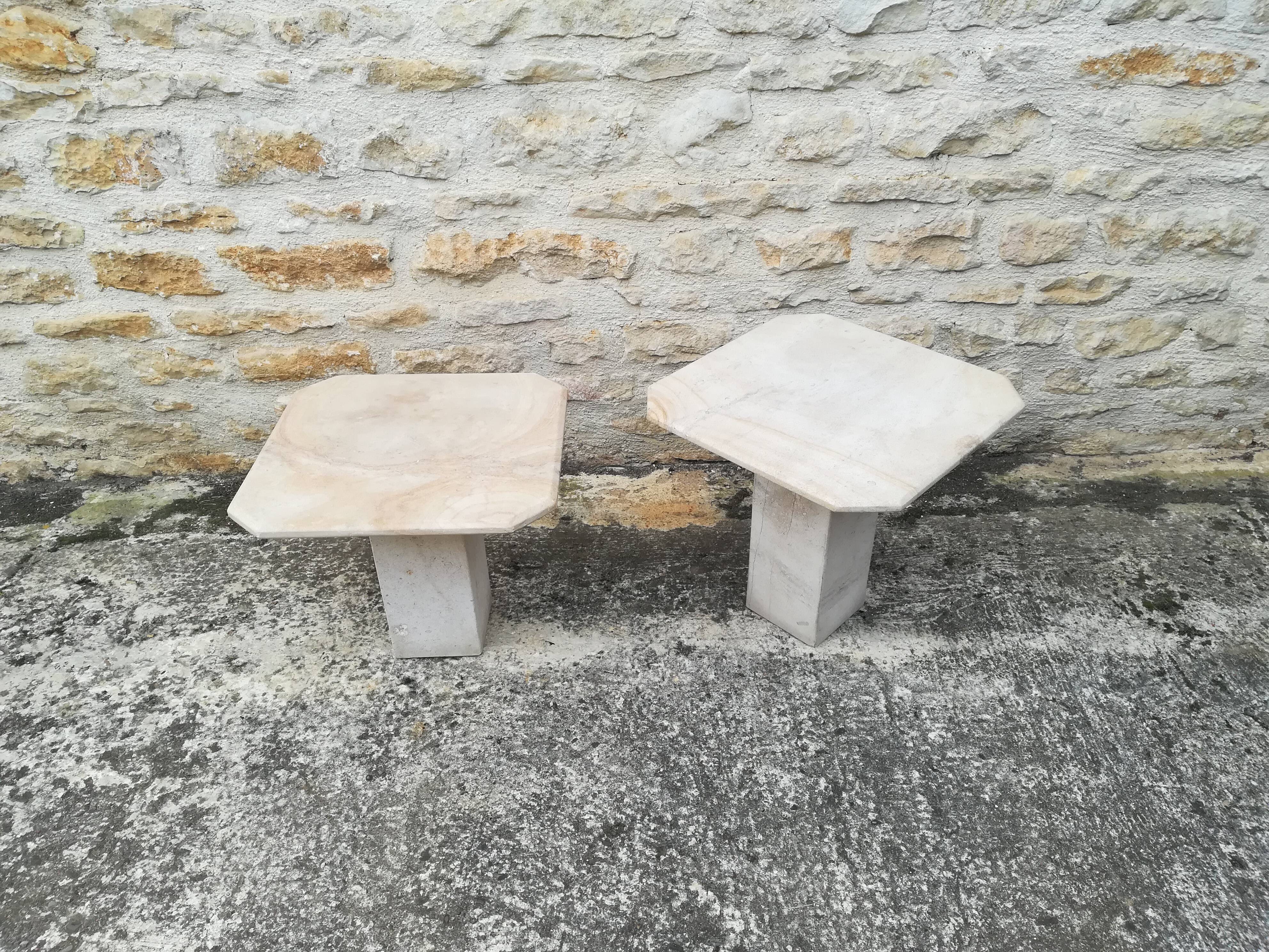 Nesting coffee tables in natural travertine