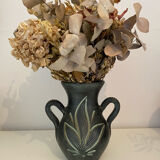 Dark green sandstone vase with handles