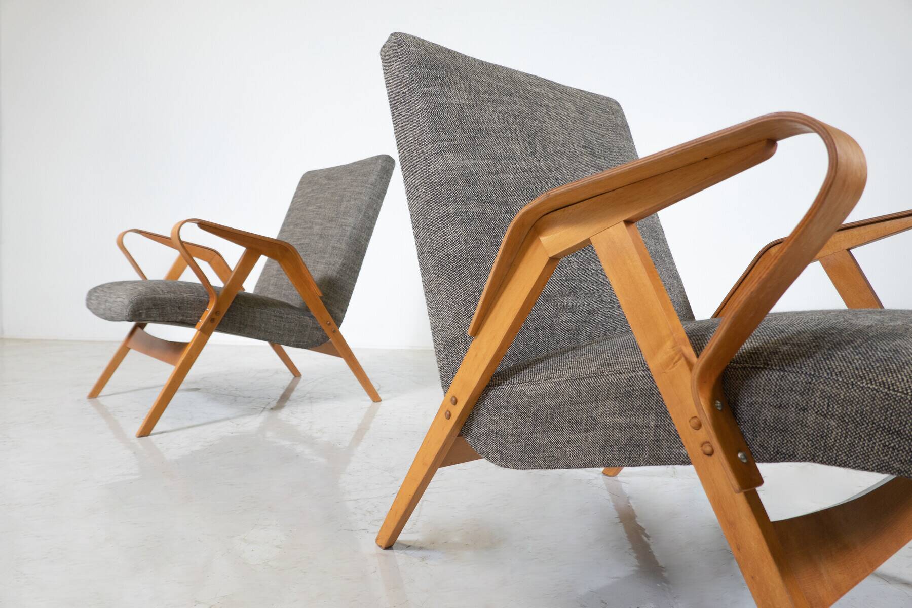 Mid-Century Modern Pair of Armchairs, 1950s, Czech Republic (New Ulphostery)