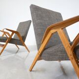 Mid-Century Modern Pair of Armchairs, 1950s, Czech Republic (New Ulphostery)