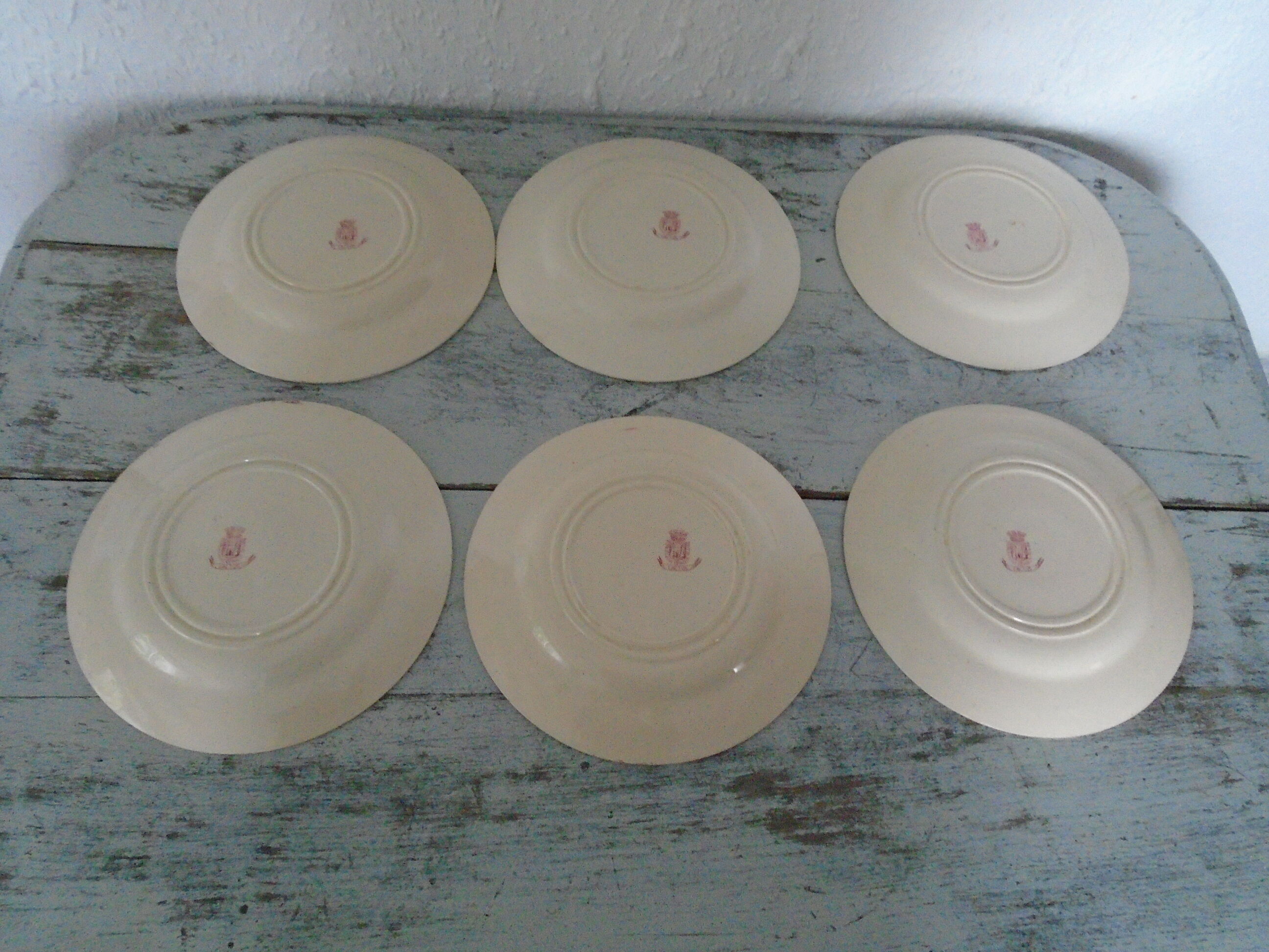 7 gien pink cactus model 6 plates - 1 hollow old