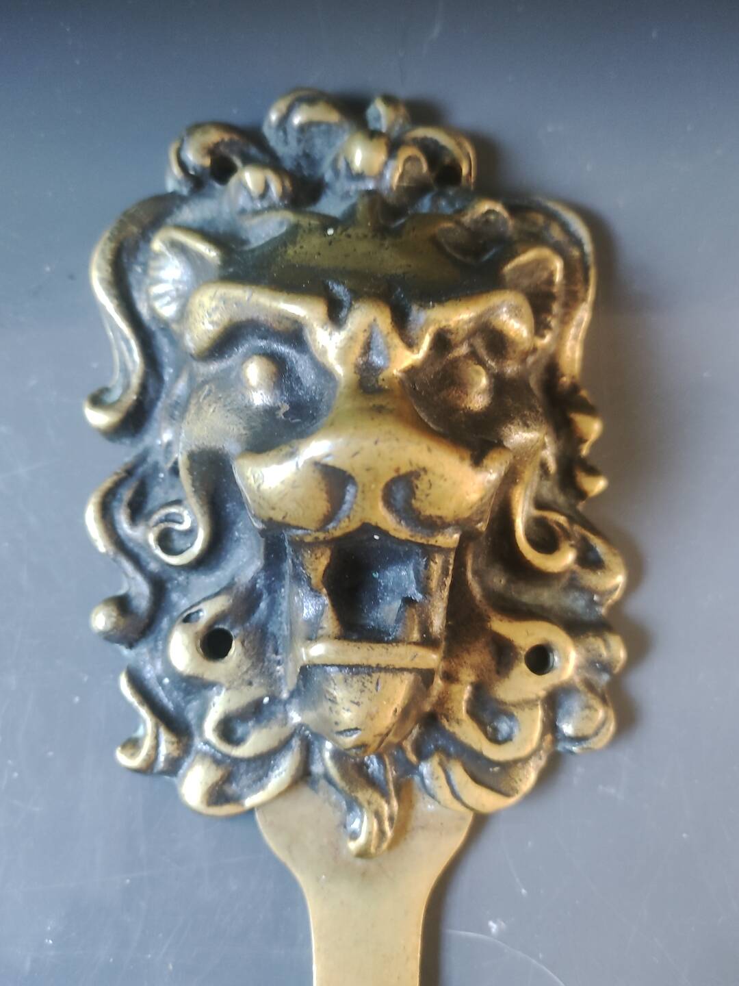 Art Deco Lion Head Wall Coat Rack/Hook. In gilded bronze/19cm