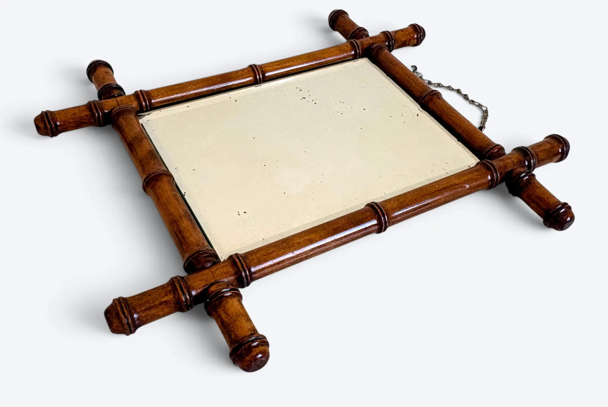 Antique Faux Bamboo Mirror, Bevelled Glass, France, c.1900, Original Patina