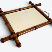Antique Faux Bamboo Mirror, Bevelled Glass, France, c.1900, Original Patina