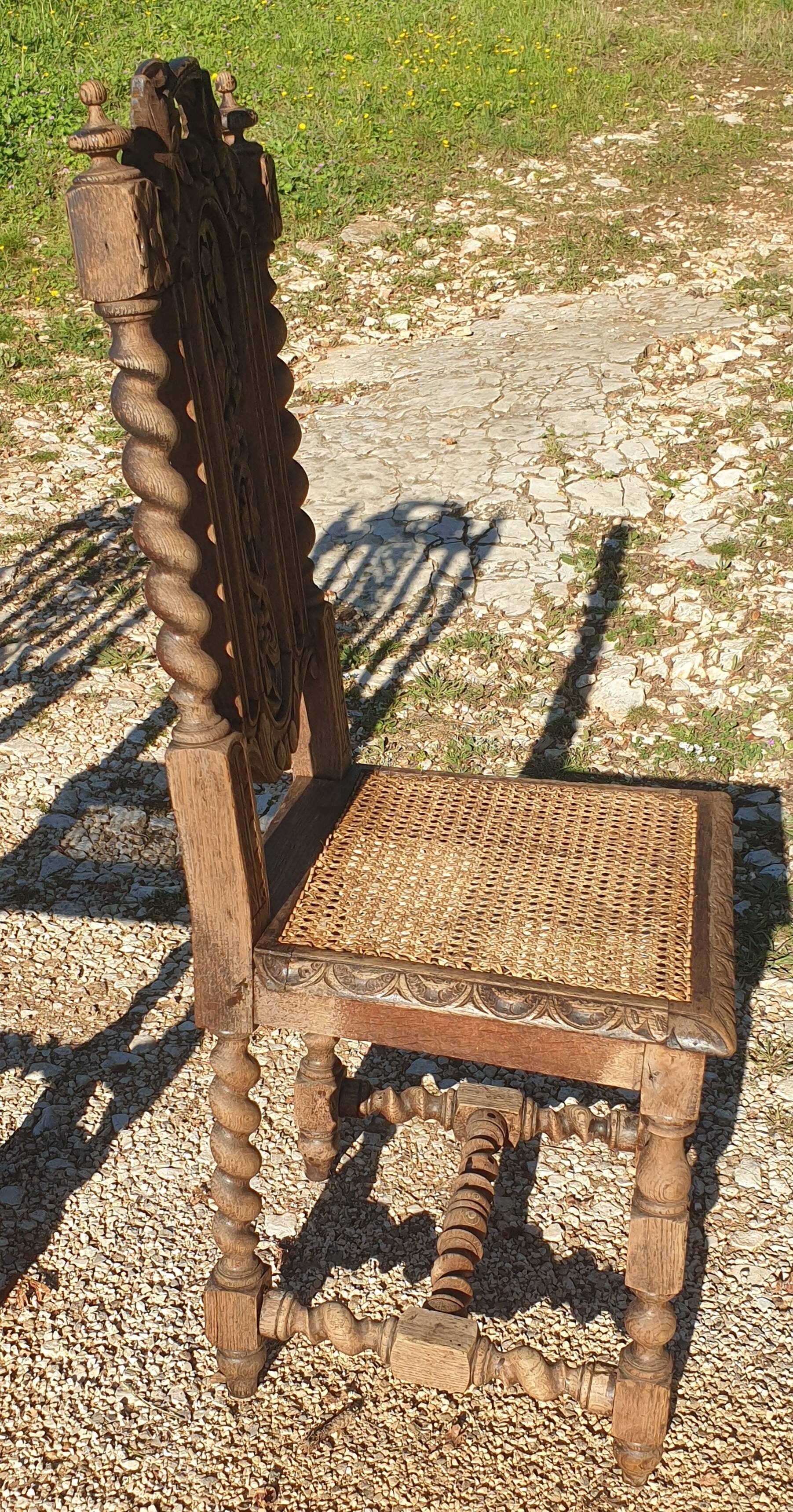 Set of 4 natural wood chairs, Henri II style