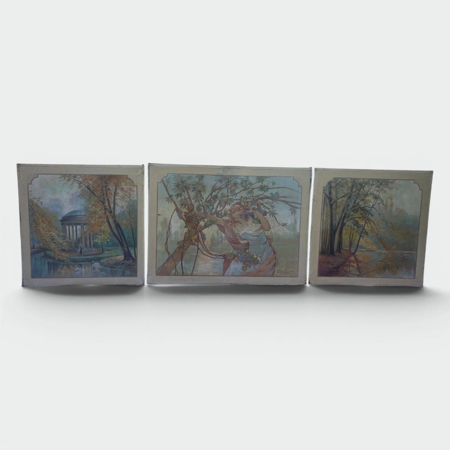 Set of Five Art Nouveau Decorative Panels. Allegory. French Work.
