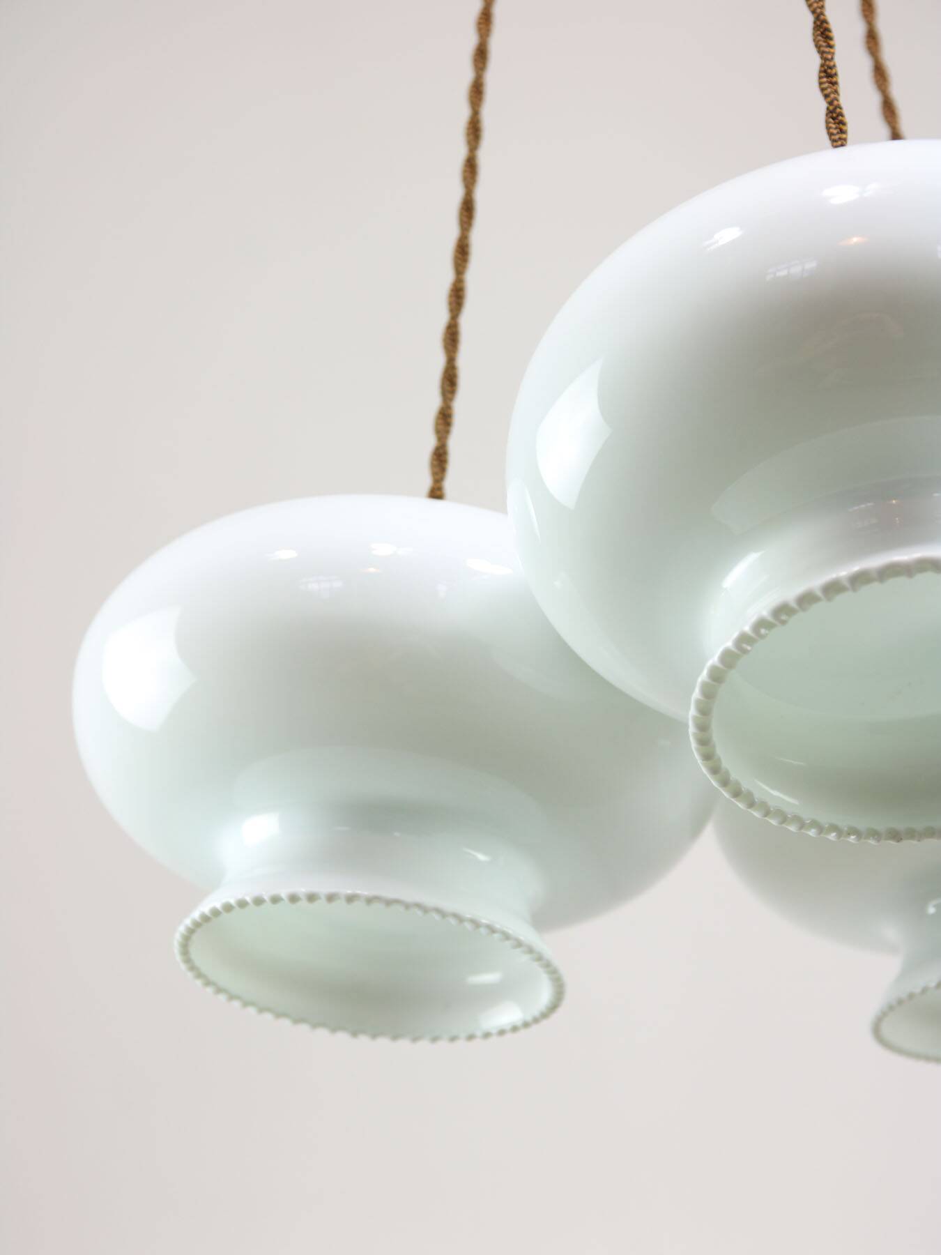 Mid-Century Italian Opaline Glass & Brass Pendant Lamp, set of 3