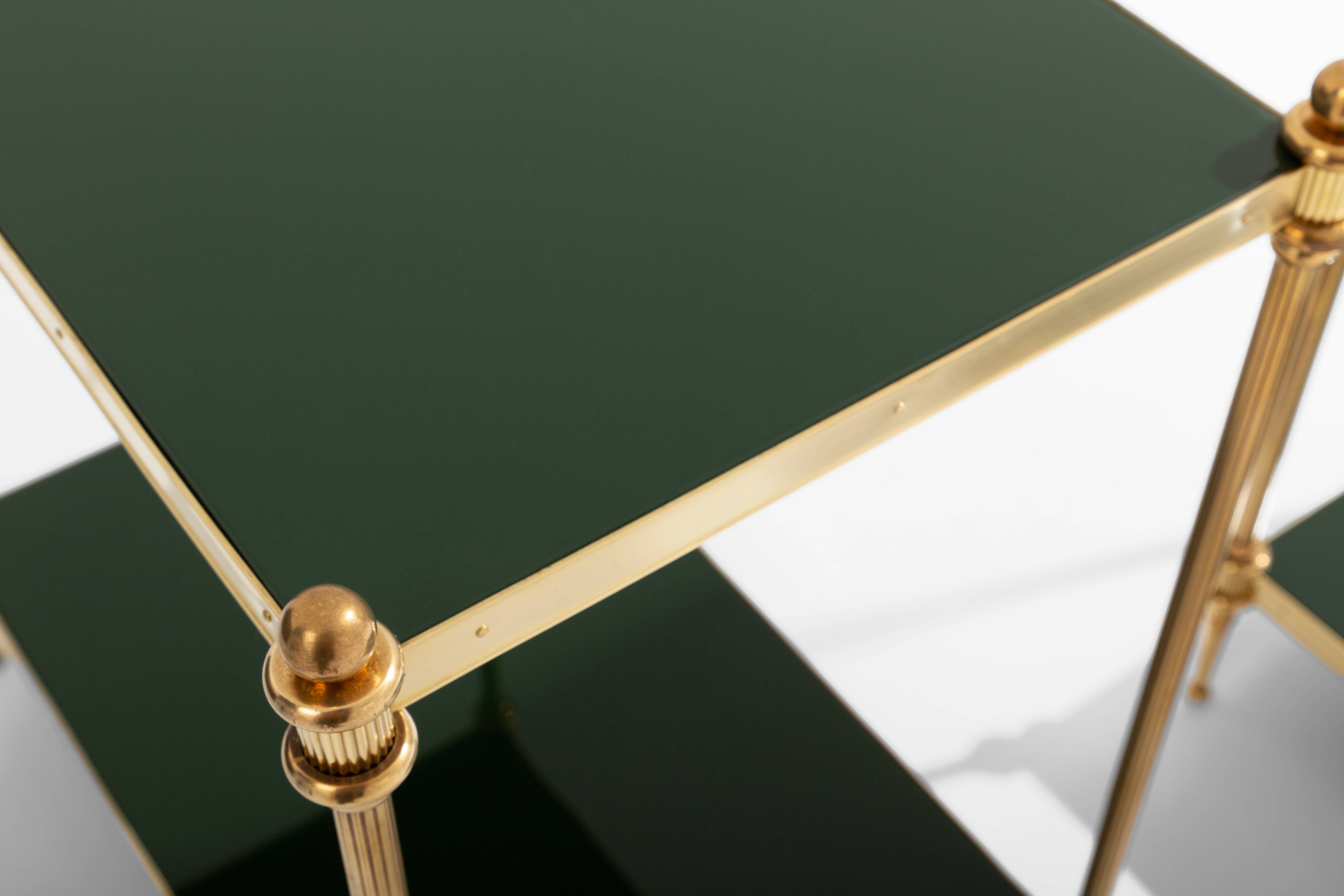 Pair of neoclassical lacquered brass side tables by Maison Jansen, 1970