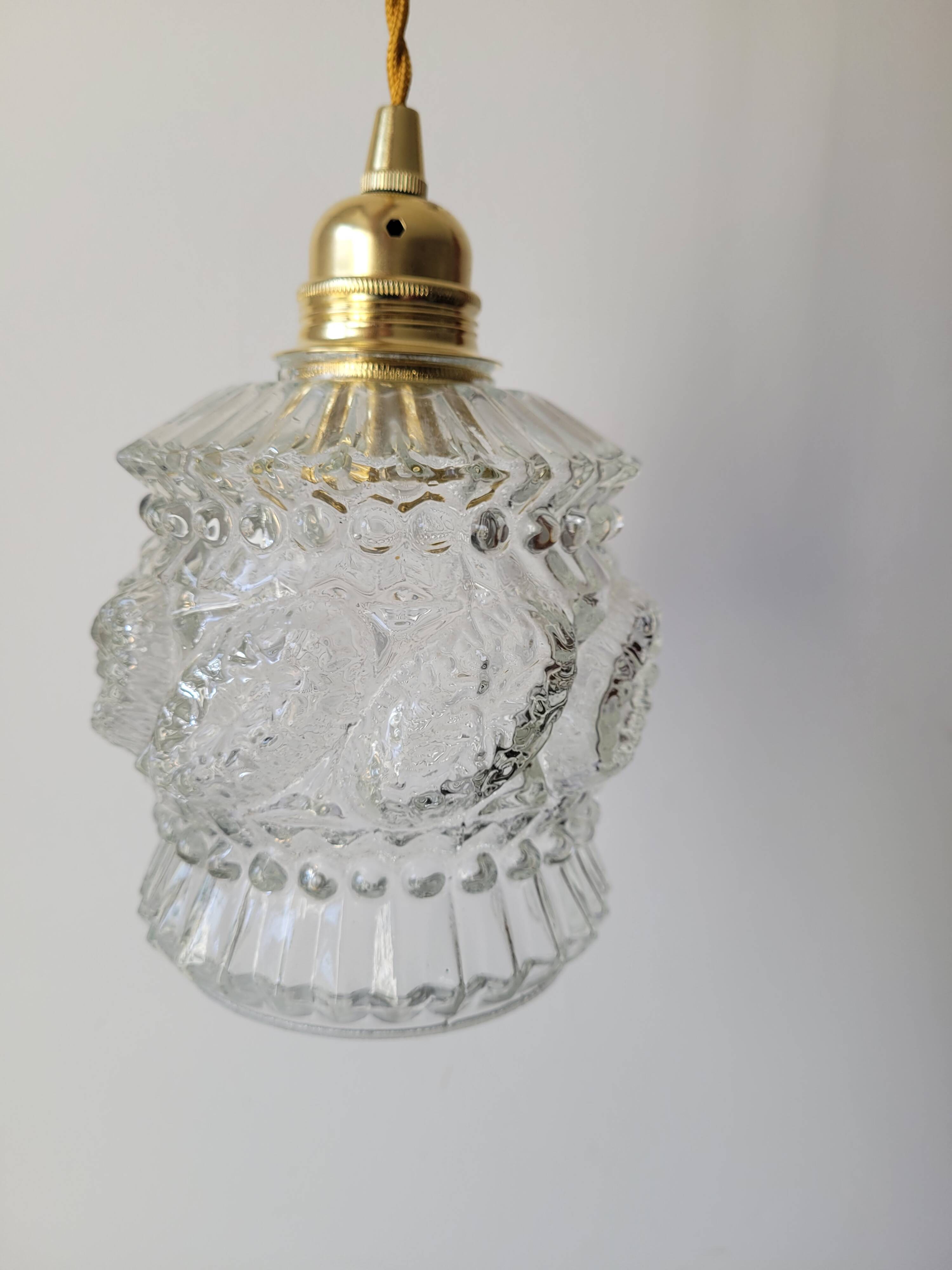 Vintage molded glass pendant light