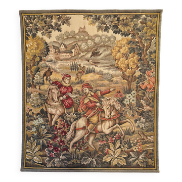 Grande tapisserie murale – scène de cavaliers – 150 × 165cm
