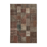 Handwoven oriental overdyed 202 cm x 298 cm brown patchwork carpet