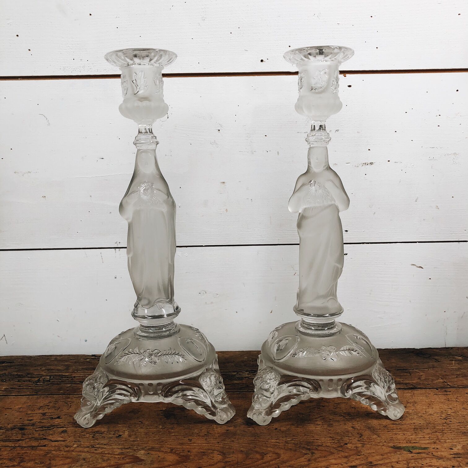 Duo of religious candle holders Val Saint Lambert – Circa 1900