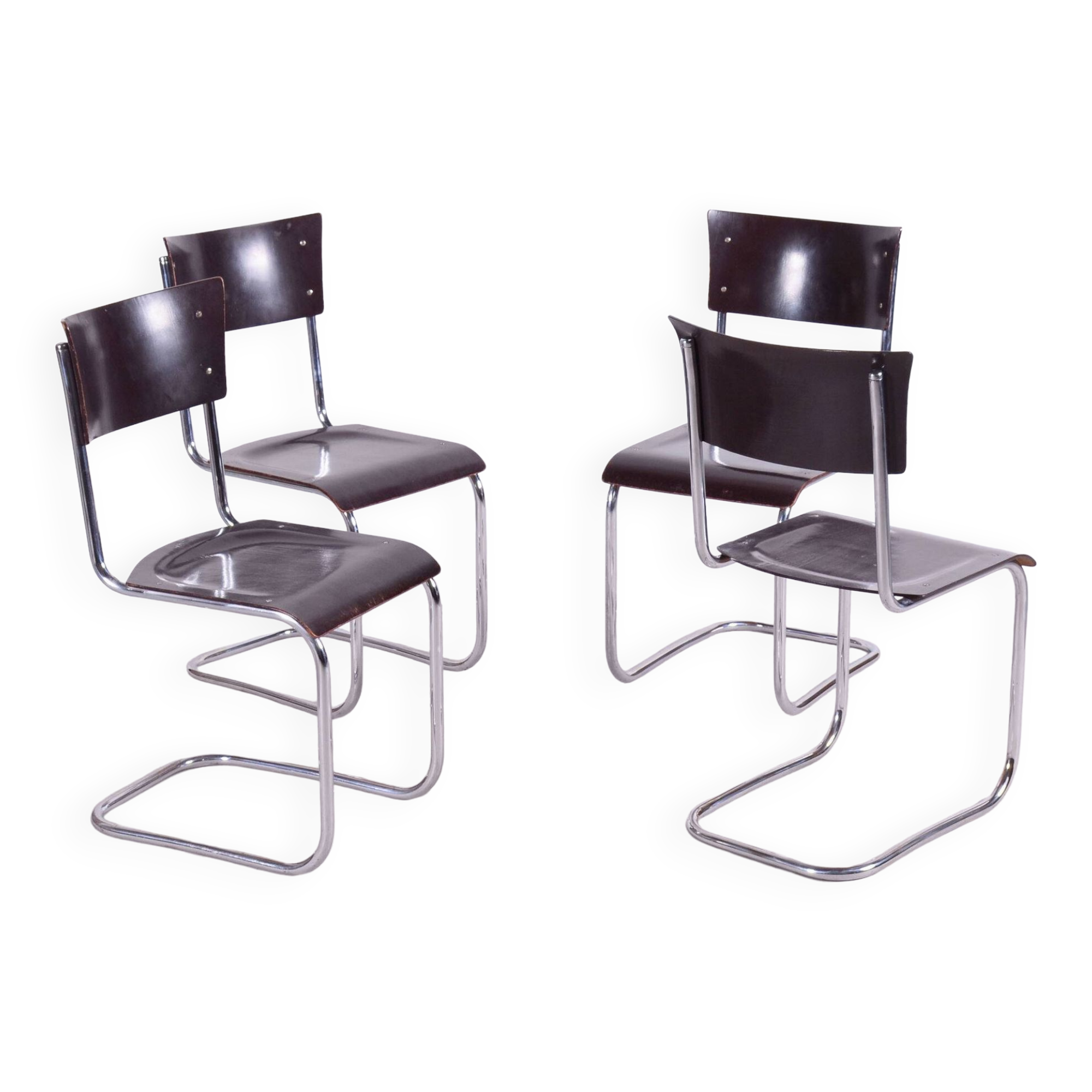 Set of 4 Restored Bauhaus Chairs, Mart Stam, Robert Slezak, Czechia, 1930s