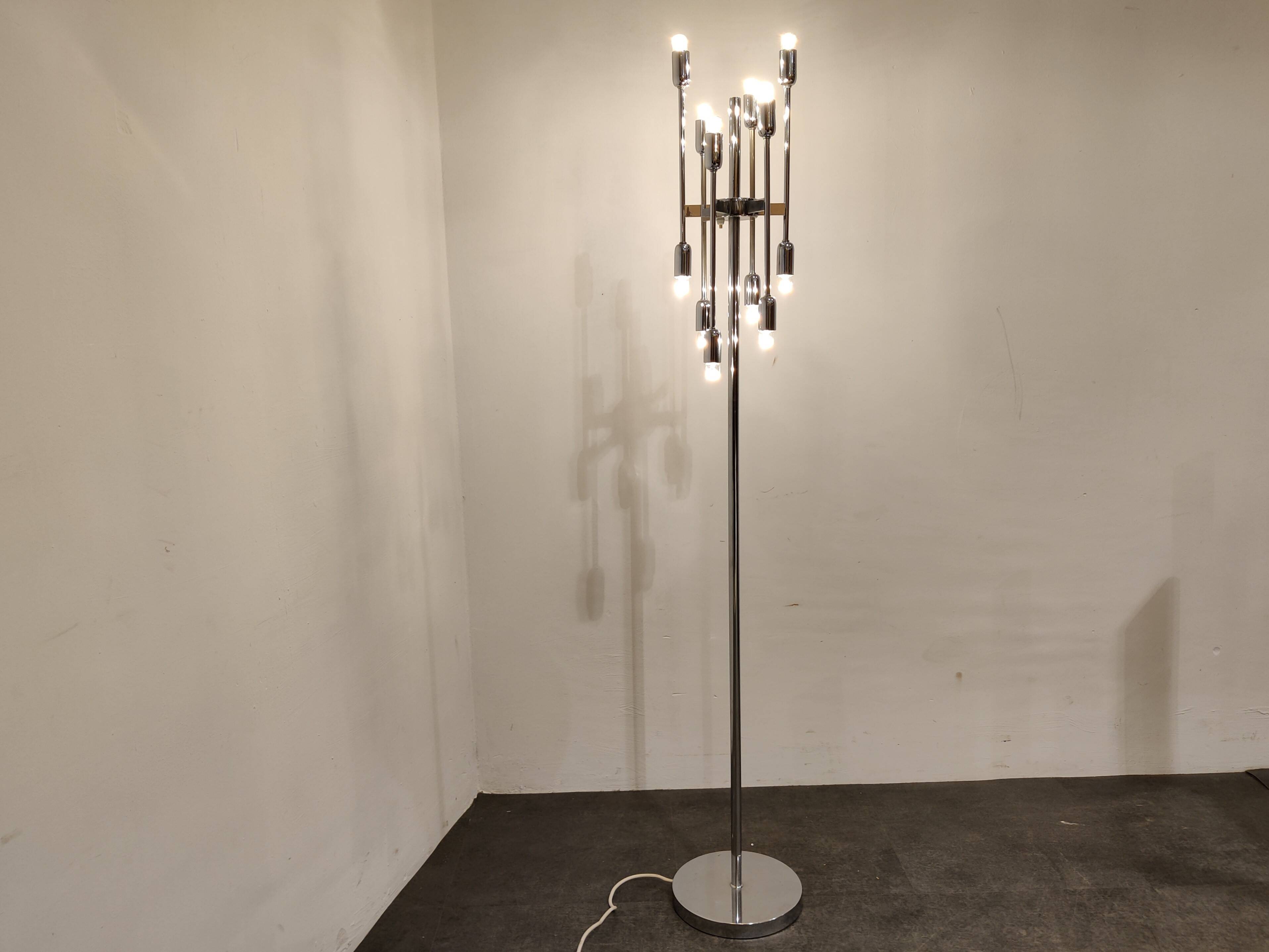 Vintage chrome 12 light floor lamp, 1970s