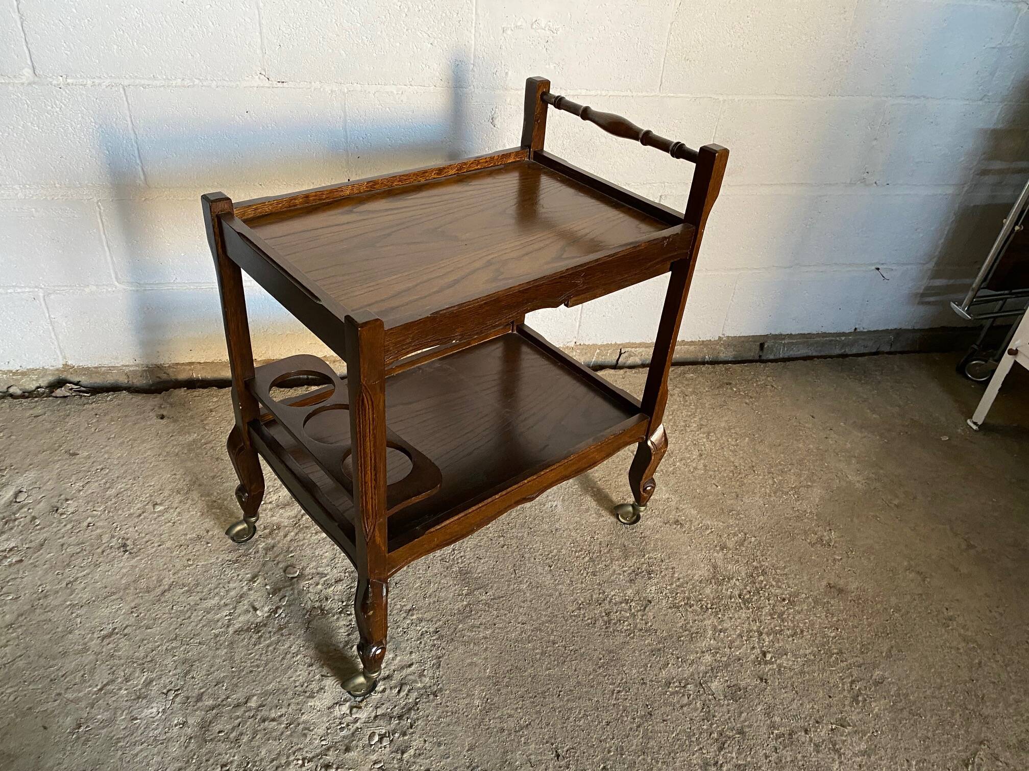 Bar trolley 1 rustic drawer on wheels 1970