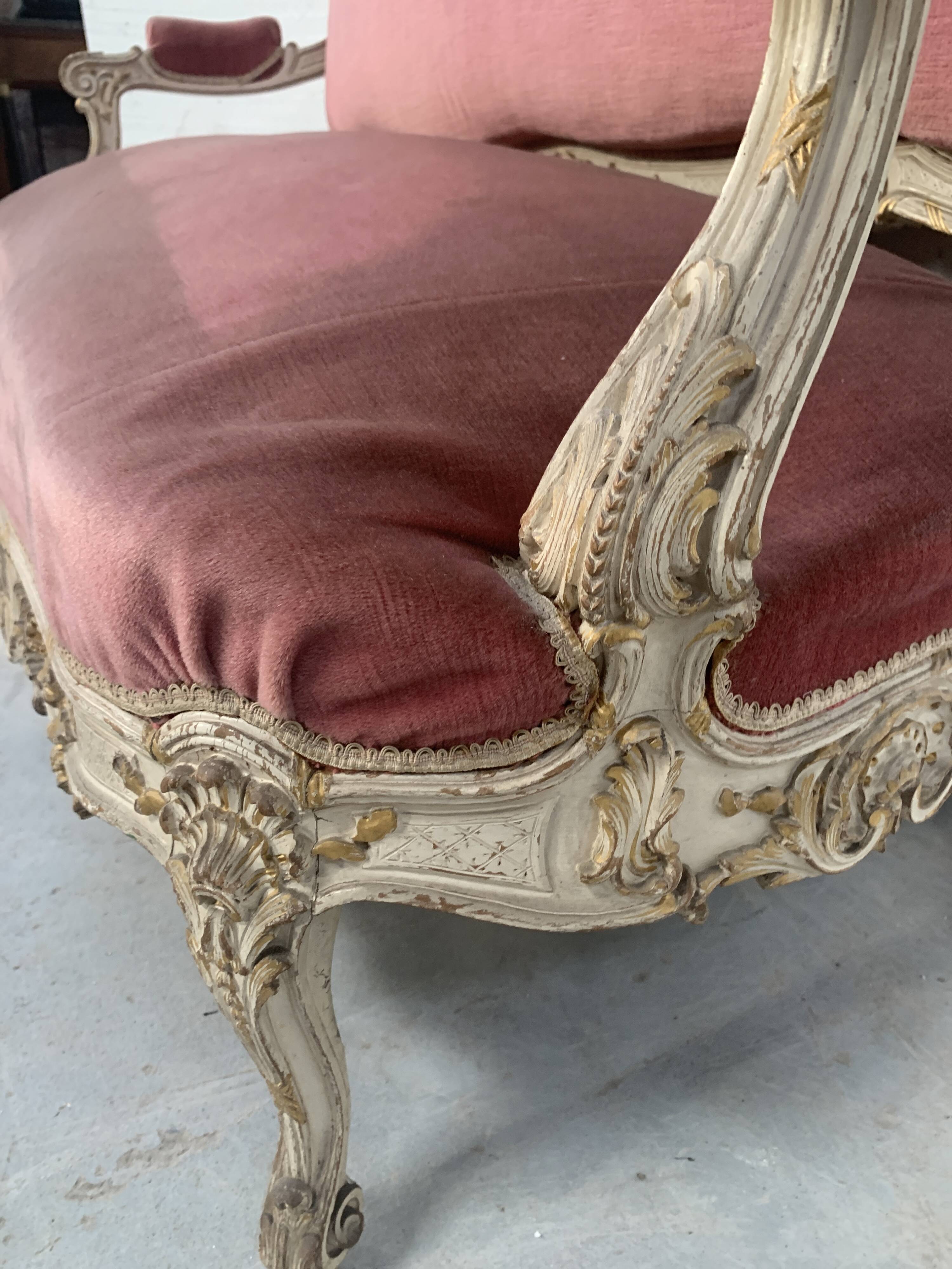 Louis XV style bench in lacquered and gilded beech, 20th century