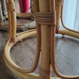 Pair of rattan and bamboo poufs