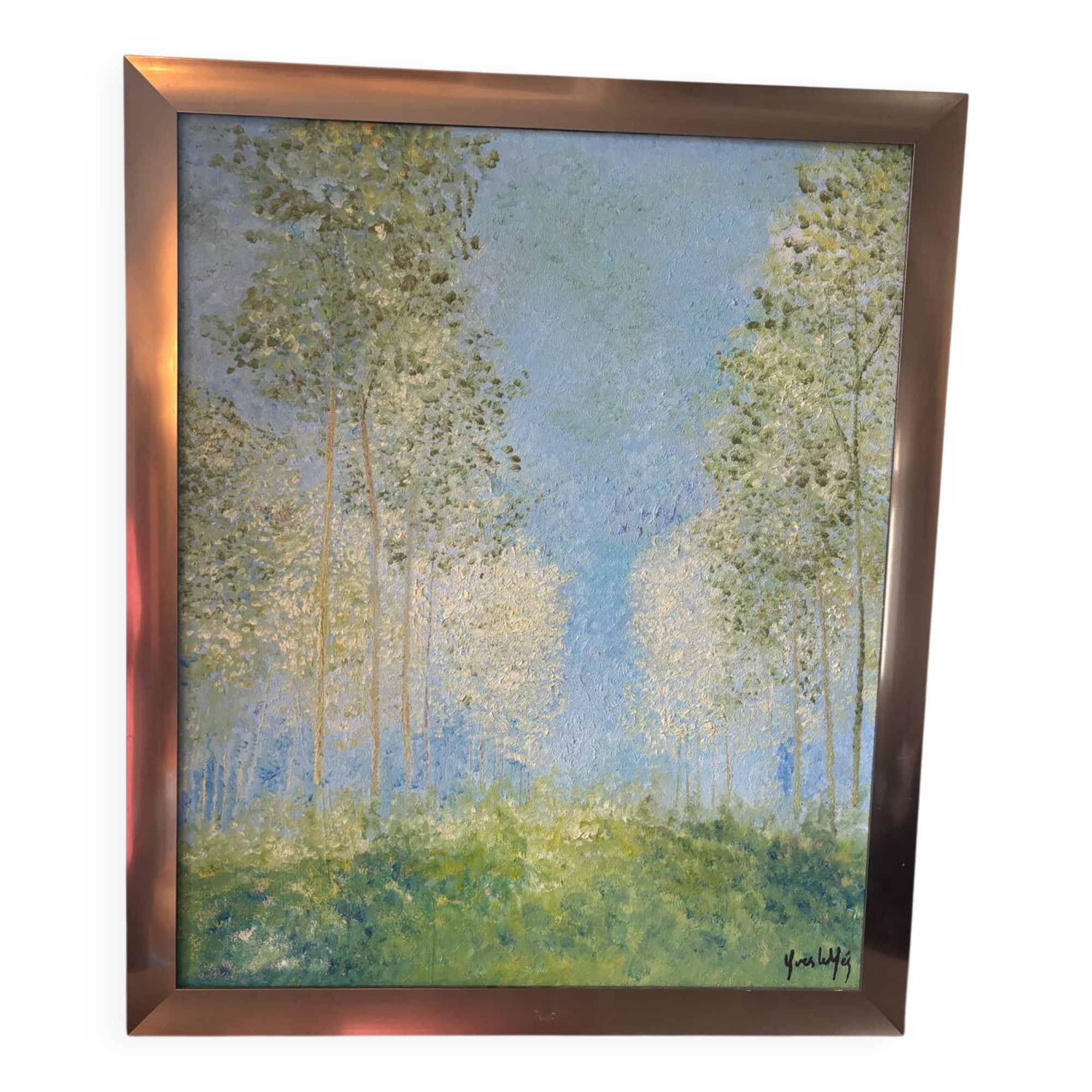 Paysage de peupliers signé