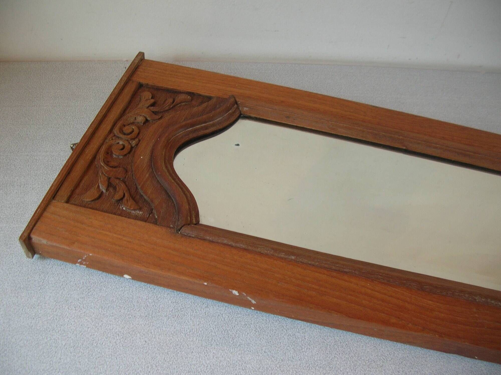 Antique mirror in beveled glass with carved wooden frame, 58 cm, retro decor