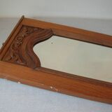 Ancien miroir glace en verre biseauté cadre en bois sculpté 58 cm déco rétro