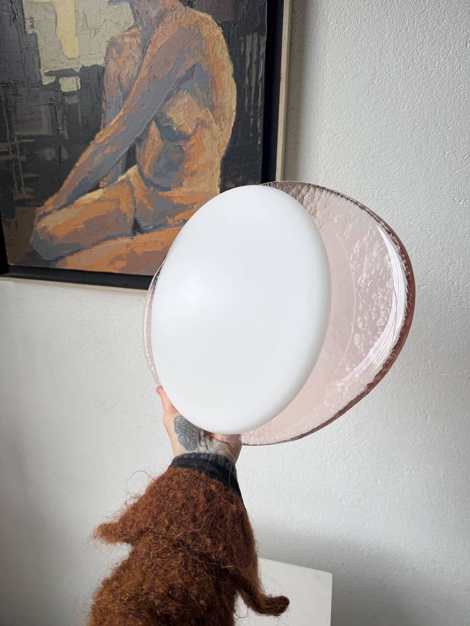 Pink glass wall lamp 1970s Gamma