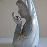 Virgin Mary statue bust in polychrome porcelain Virgin with crown of roses