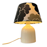 Petite lampe à poser Space Age avec base en porcelaine et abat-jour fleur noir et blanc