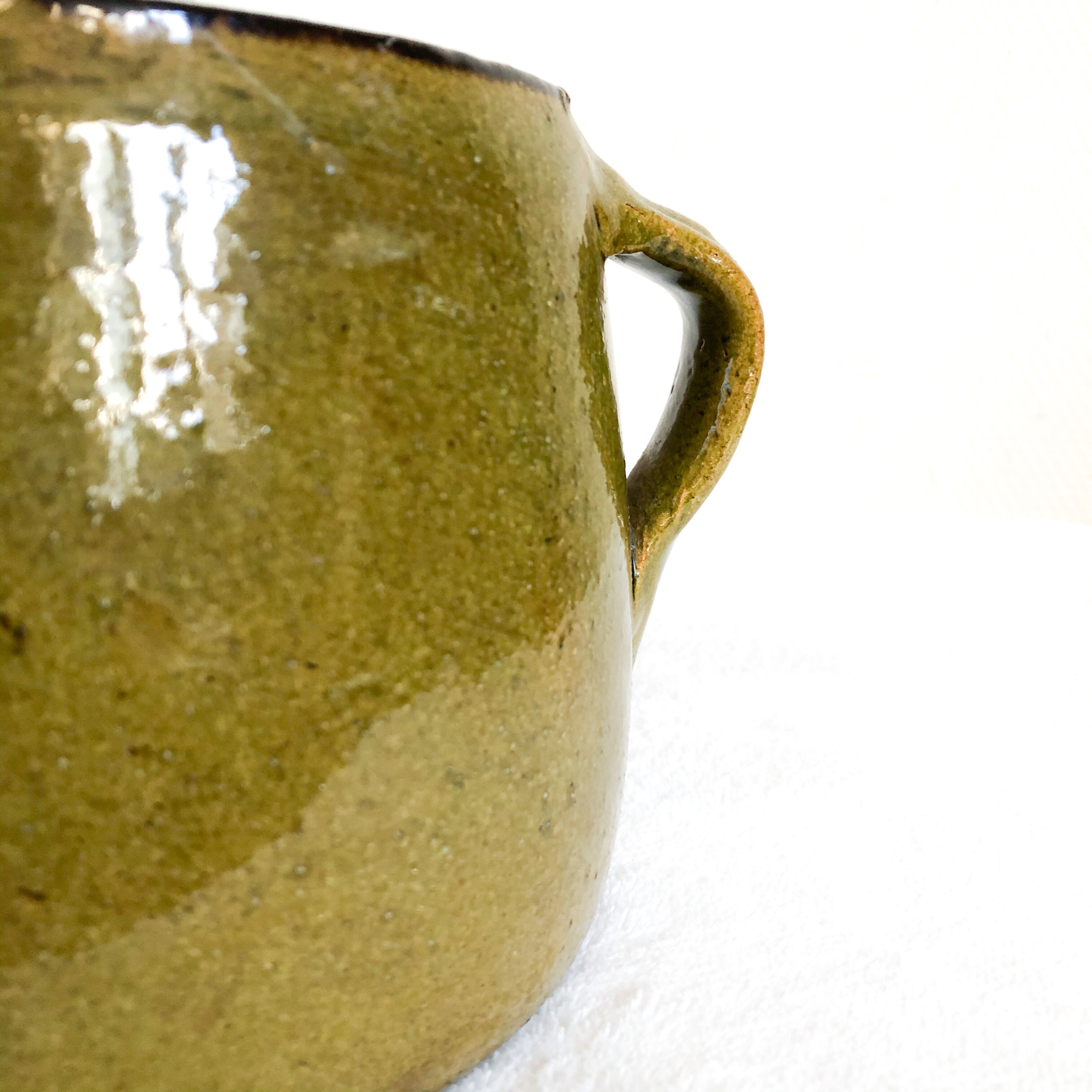 Olive green terracotta jar cache enamelled terracotta