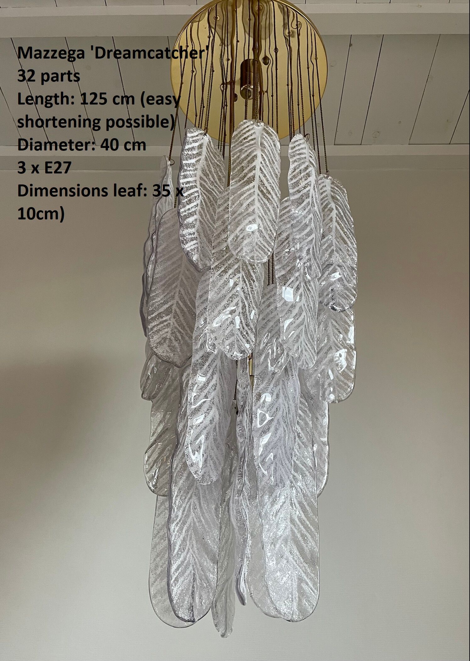 Vintage murano glass leaf chandelier, 1970s