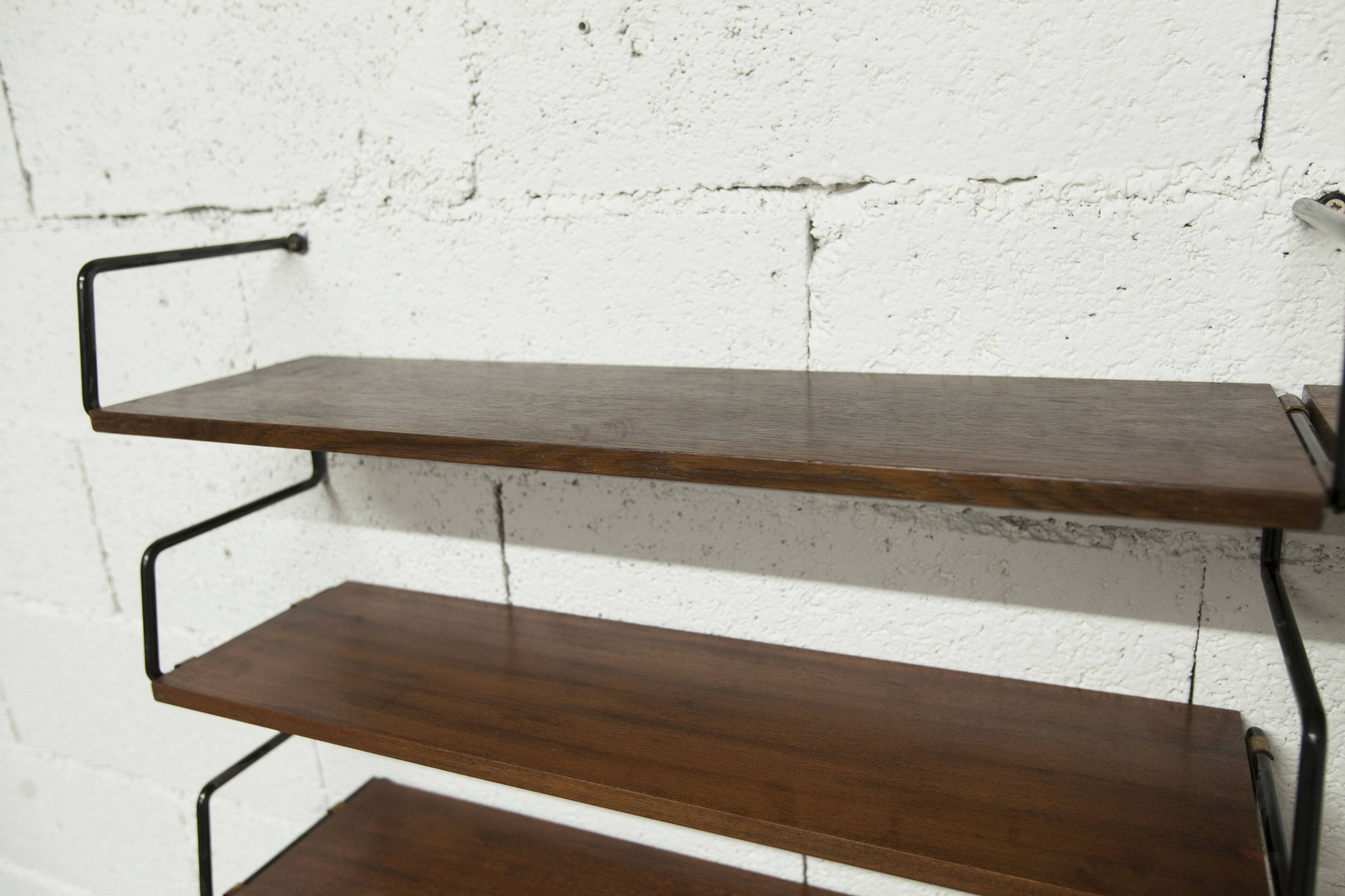 Zigzag string shelf 3 black ladders 5 teak shelves 1950