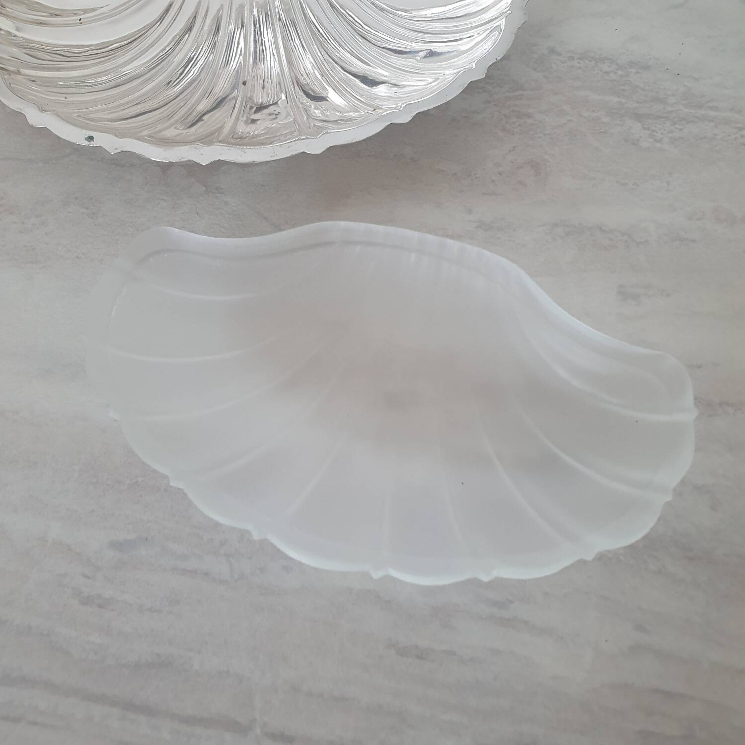 Deschamps Freres butter dish with silver-plated metal shell and V-shaped bowl