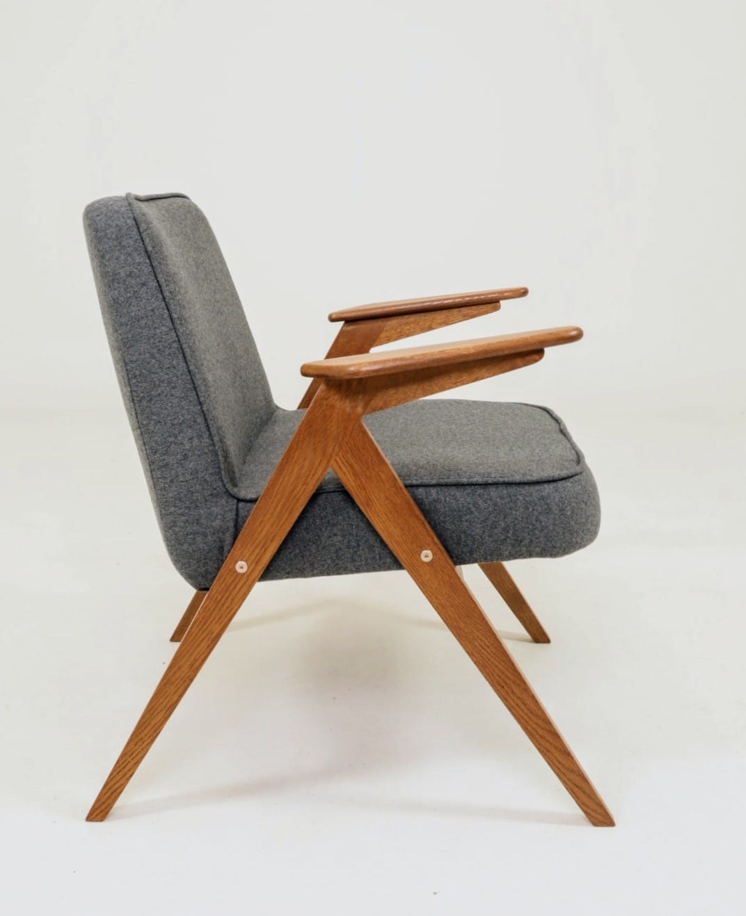 Vintage Lounge Chair Fully Refurbished, Graphite Wool Upholstery