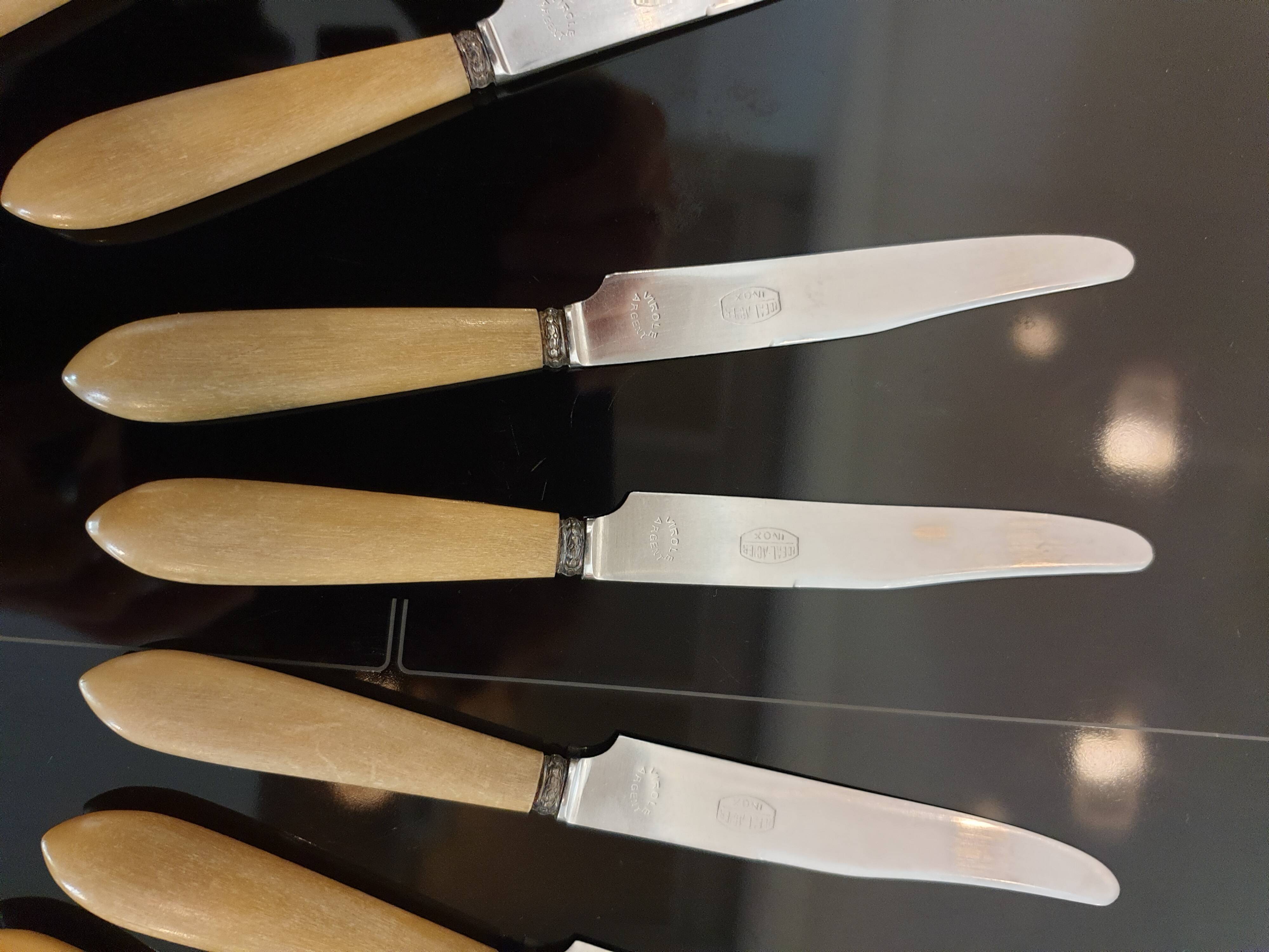 10 couteaux en corne virole en argent