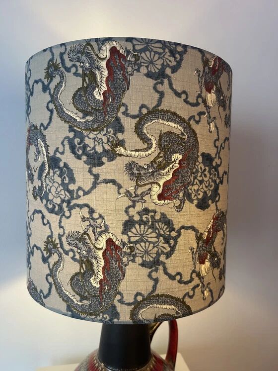 Special accent lamp made from MCM vase with Japanese dragon shade.