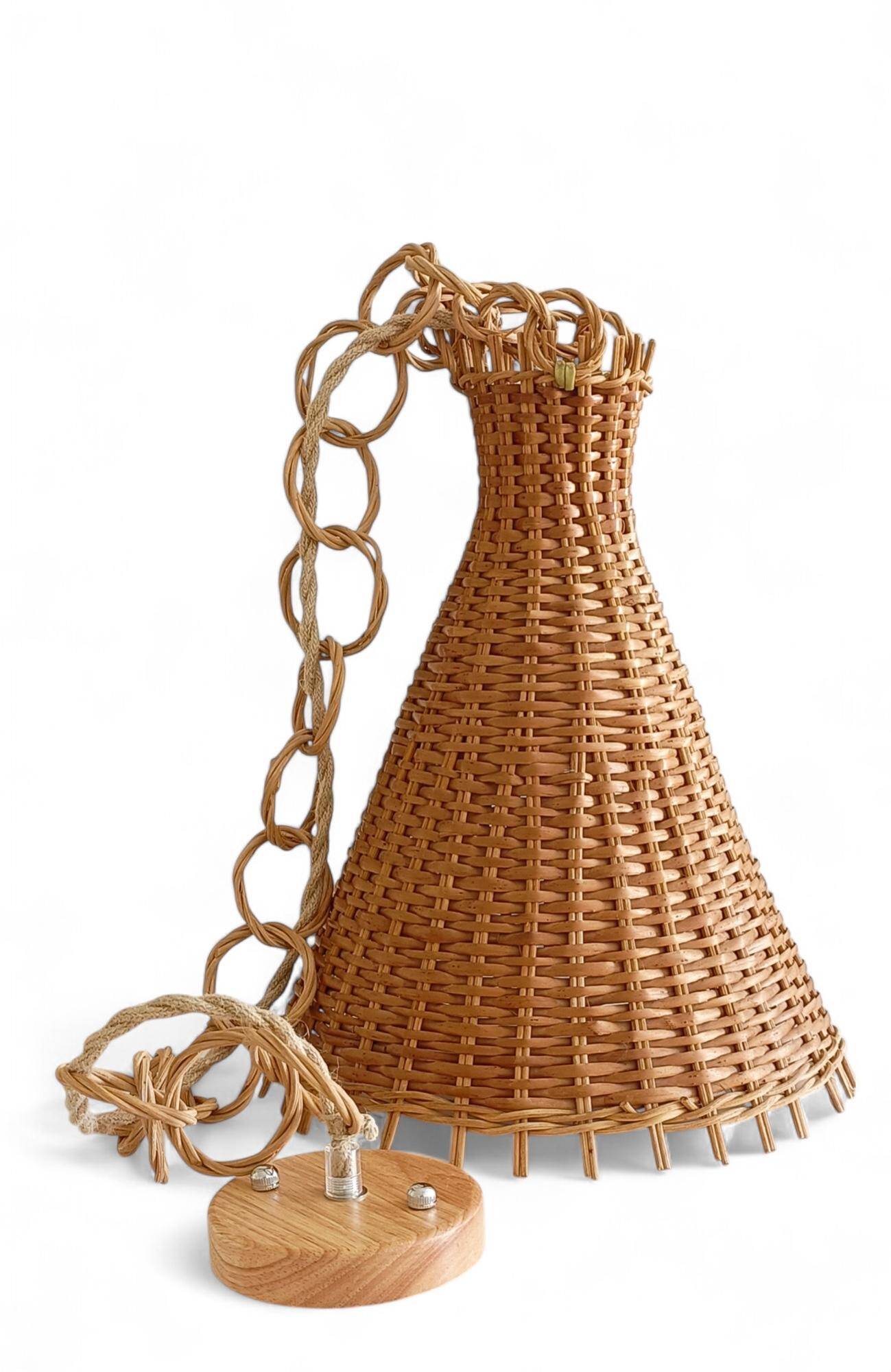 Rustic Midcentury Wicker Pendant Lamp, Spain, 1950s
