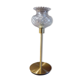 Lampe à poser métal doré abat jour verre ciselé, vintage