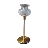 Lampe à poser métal doré abat jour verre ciselé, vintage