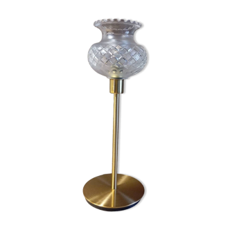 Table lamp in gold metal with chiseled glass shade, vintage