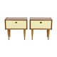 Pair of vintage wooden bedside tables hinged door conical 1960s design