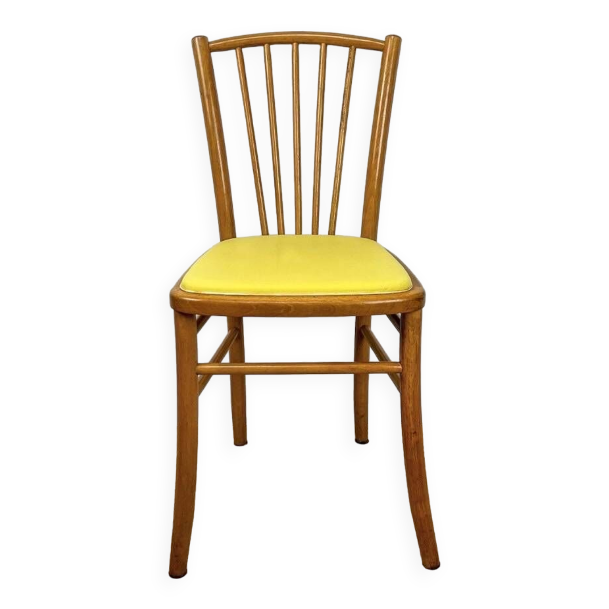 60s blond wood and yellow vinyl bistro chair