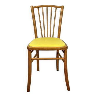 Bistro chair in blond wood and yellow vinyl from the 60s