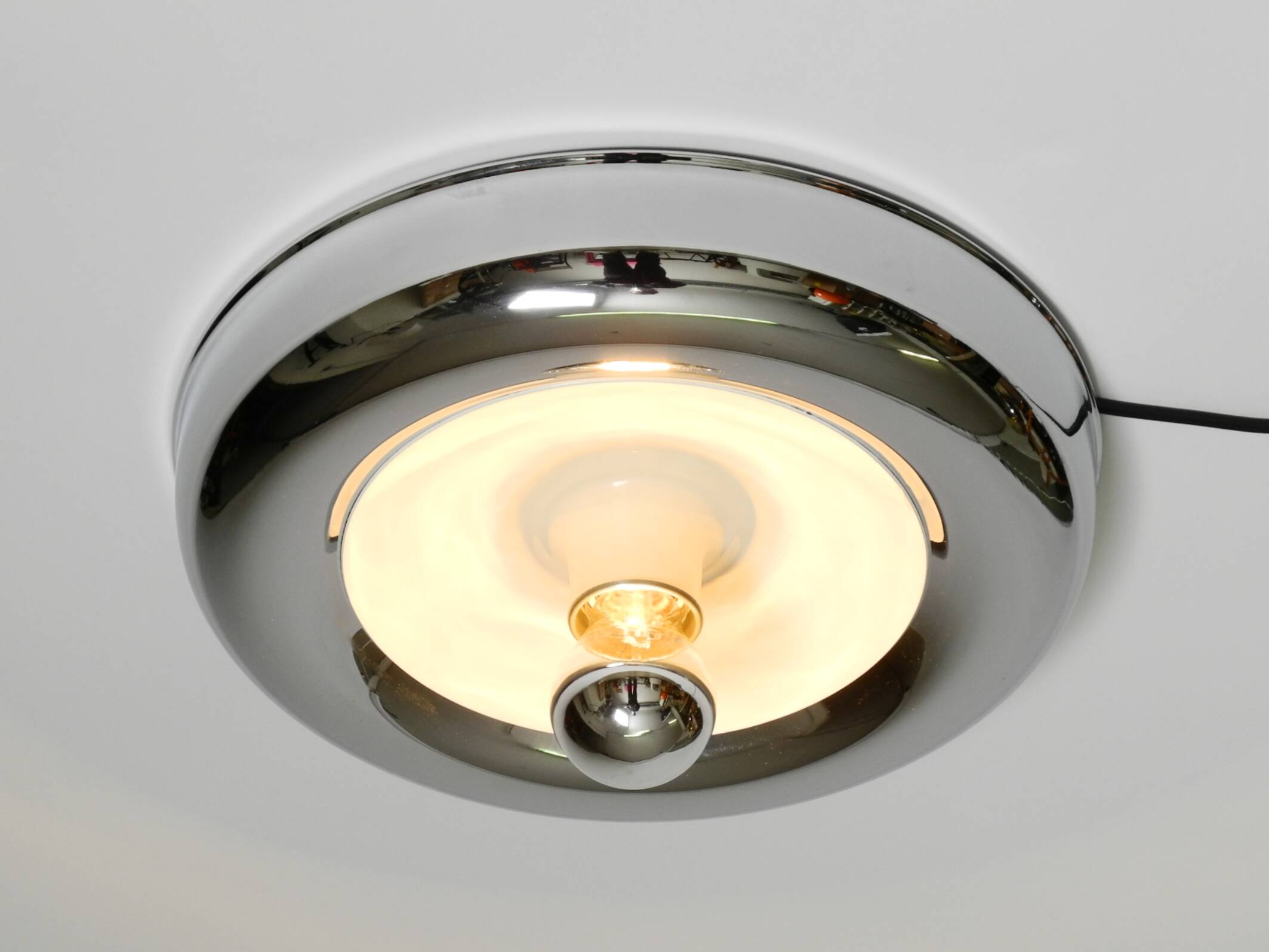 Round metal chrome ceiling or wall lamp from Italy | Space Age Design
